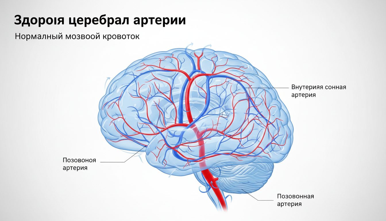 Здоровые церебральные артерии, нормальный мозговой кровоток, медицинская схема, светлый фон